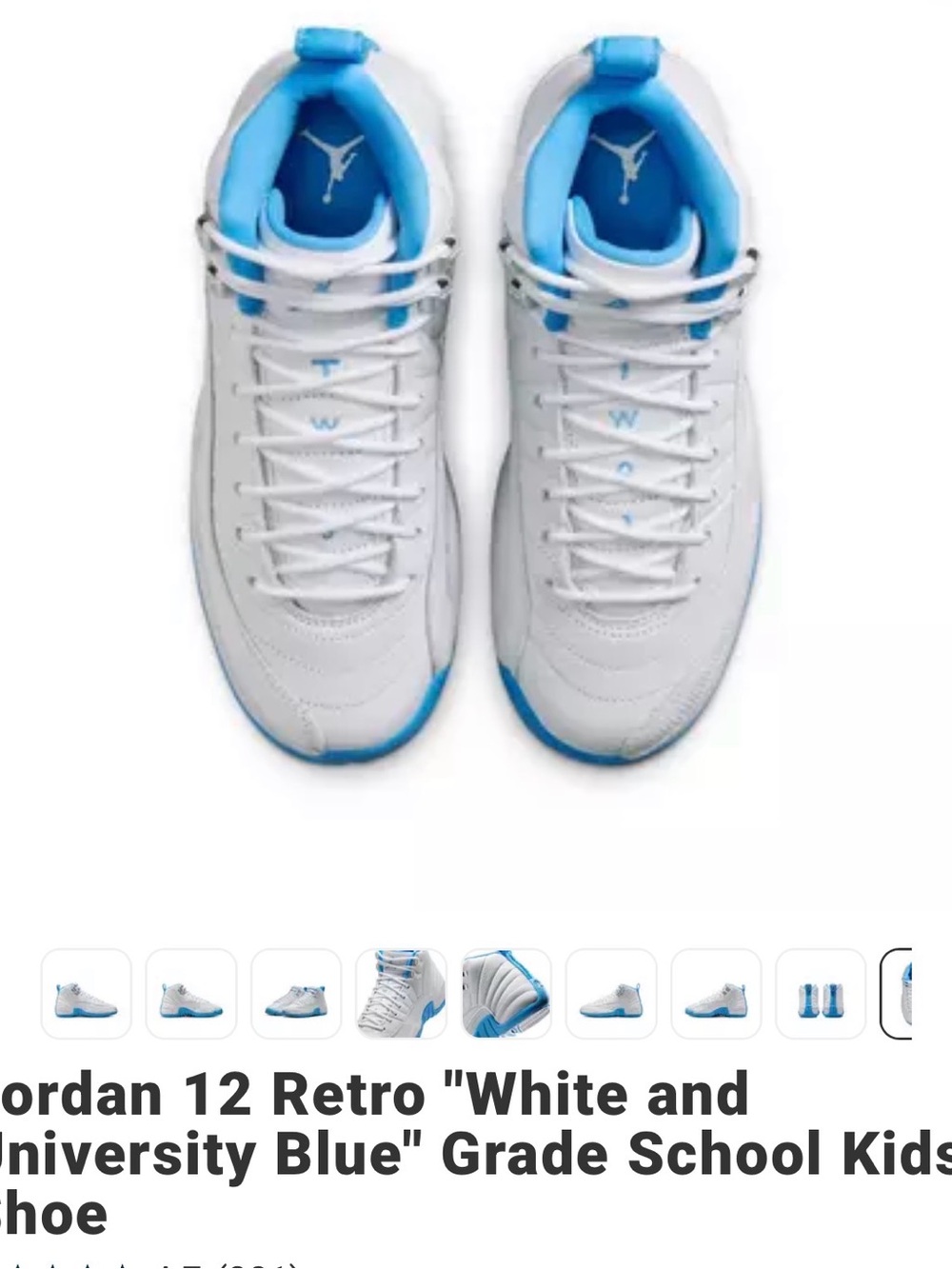 Jordan Air Jordan 12 Retro GS White University Blue Leather Sneakers Size 6.5y